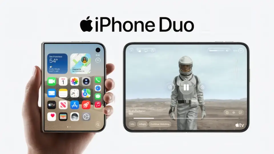Apple’s foldable iPhone Duo shown open with its internal display visible