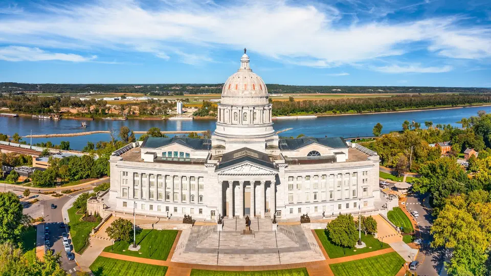 The Missouri State Capitol in Jefferson City seen above the Missouri River.