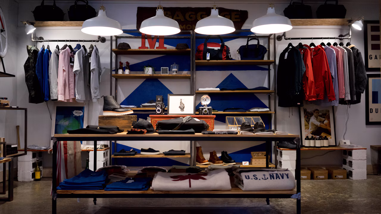 Interior of a retail store with merchandise displayed on shelves