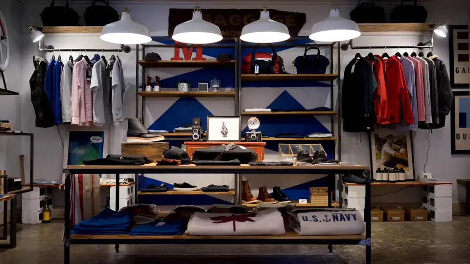 Interior of a retail store with merchandise displayed on shelves