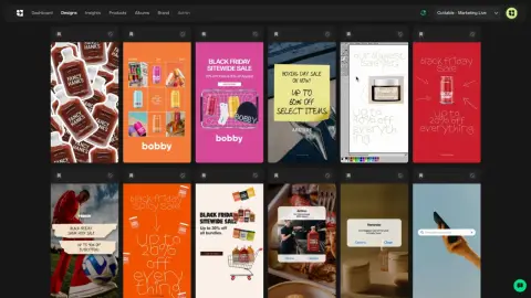 Cuttable’s ad-design dashboard showing a grid of ecommerce campaign creatives