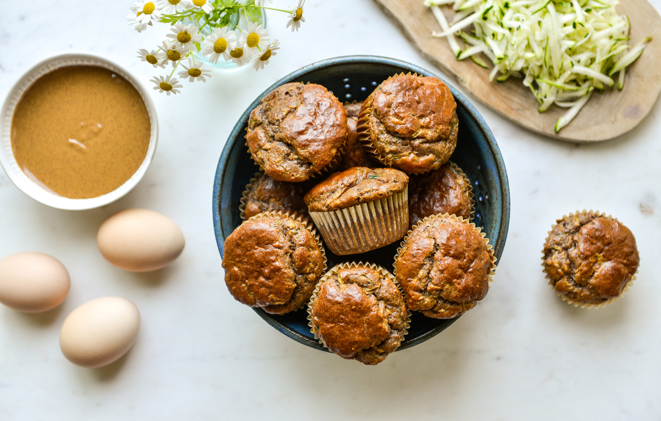 A prepared serving of flourless zucchini blender muffins