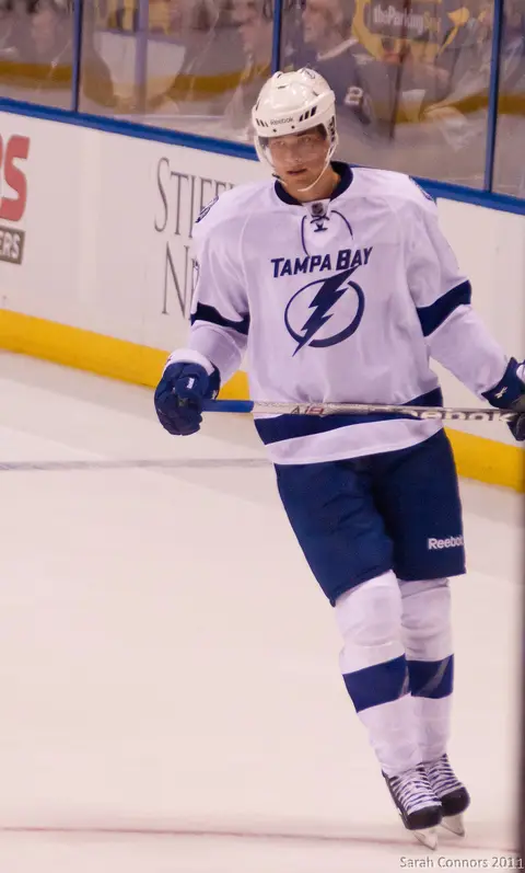 Tampa Bay Lightning defenseman Victor Hedman in a game against the St. Louis Blues, photographed in 2011