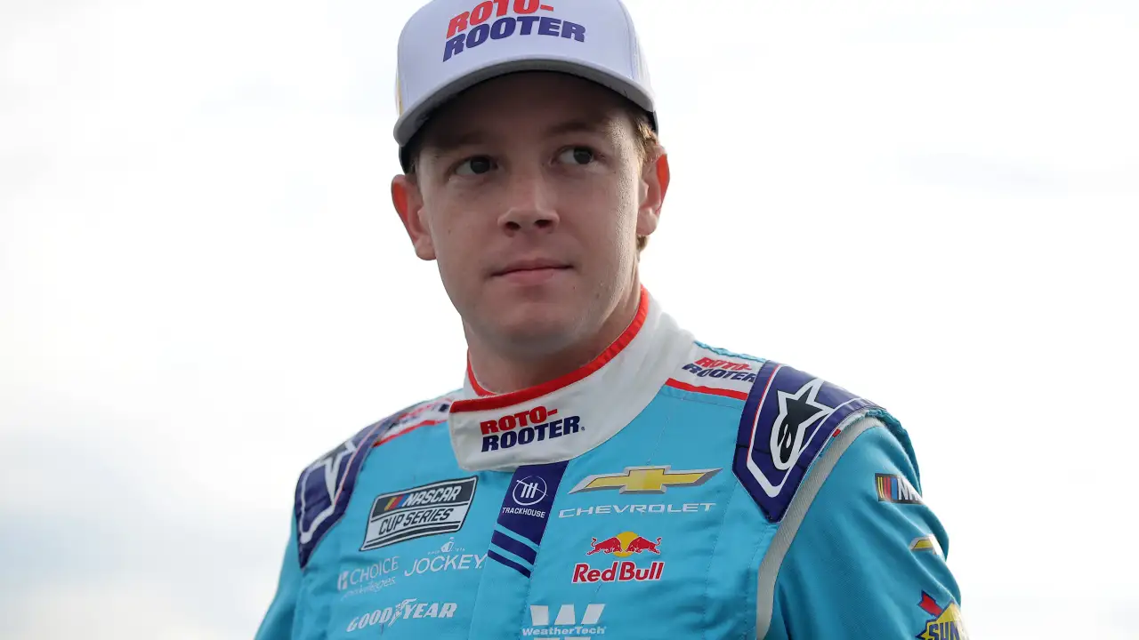 Connor Zilisch in a Roto-Rooter racing suit at Kansas Speedway on September 26, 2026; file photograph, not Phoenix sensor testing.