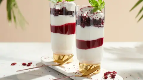 cranberry-orange breakfast parfaits as a finished dish ready to serve.