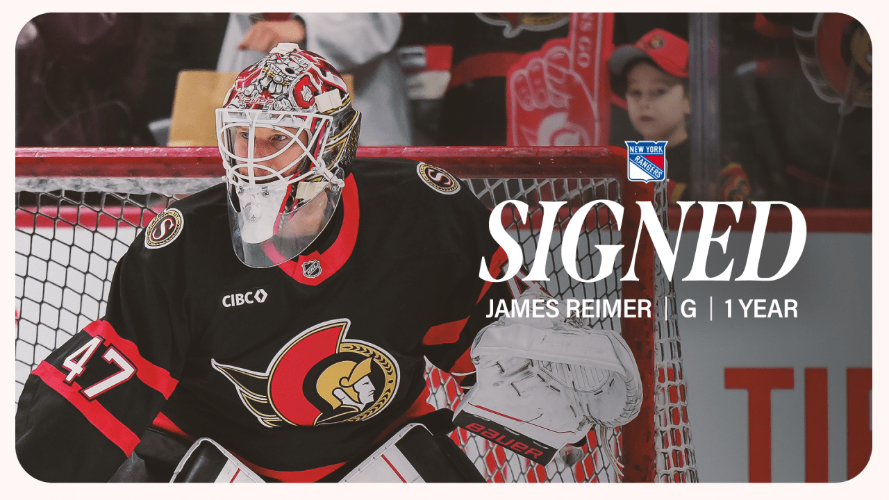 New York Rangers graphic announcing the signing of goaltender James Reimer