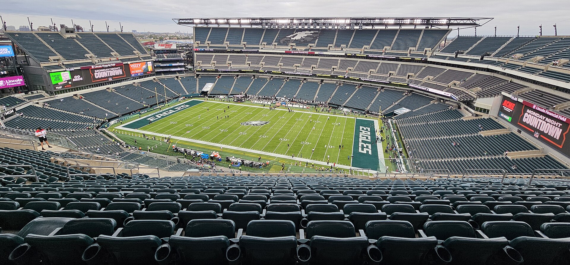 Wide exterior view of Lincoln Financial Field, the Philadelphia Eagles' stadium in South Philadelphia, photographed in 2024