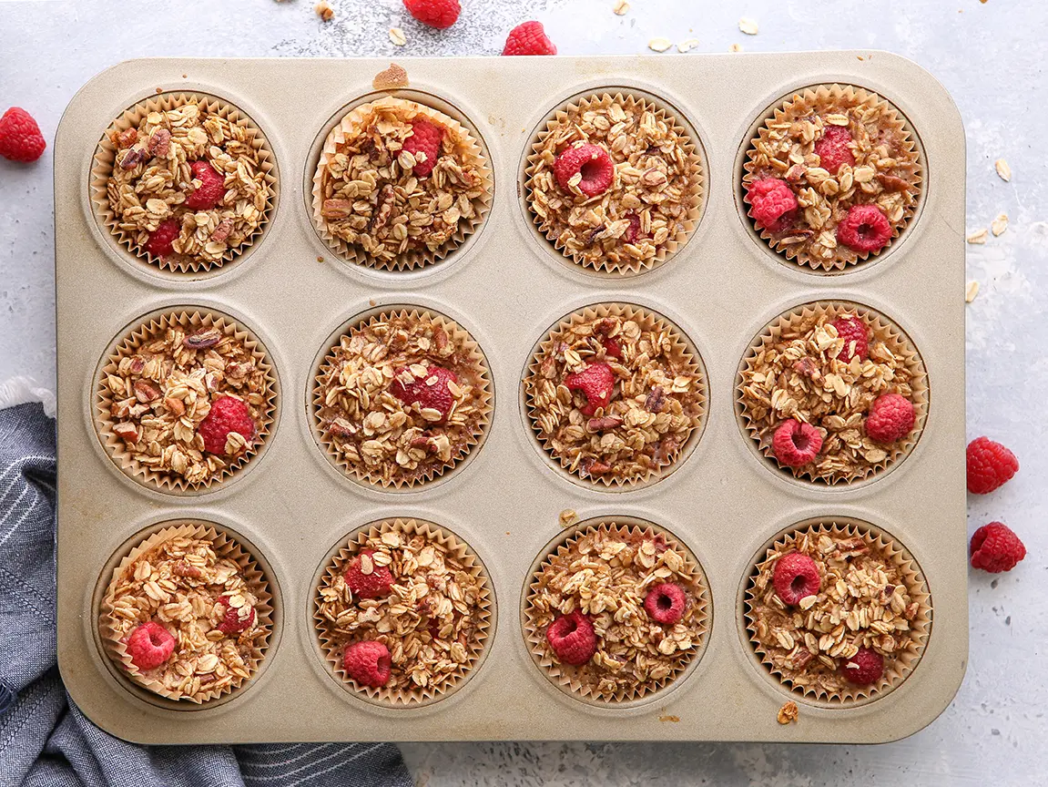 A prepared serving of berry baked oatmeal cups