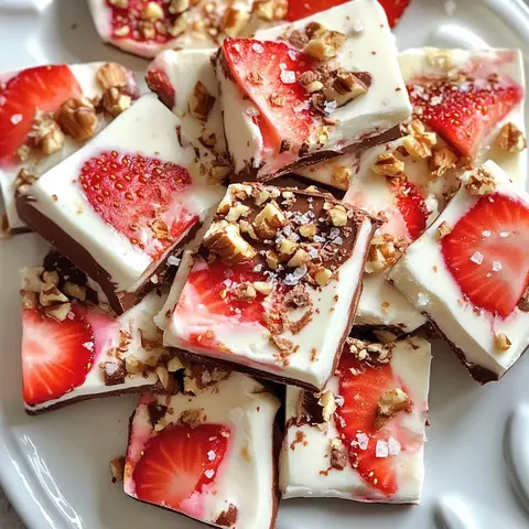 A prepared serving of strawberry-chocolate greek yogurt bark