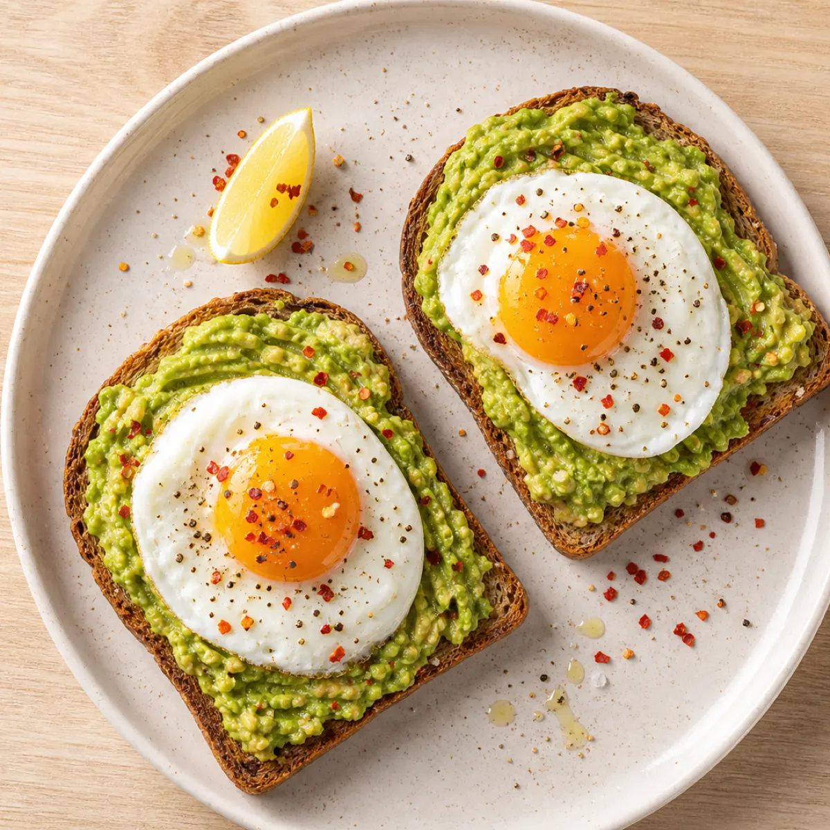 A prepared serving of avocado and egg whole-grain toast