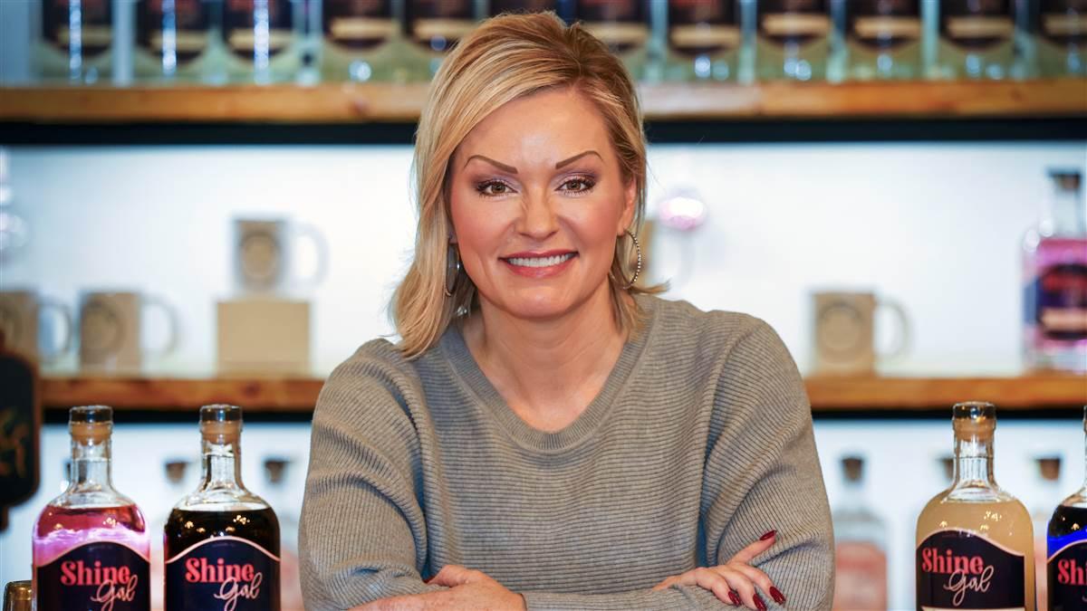 Danielle Parton pictured at her Shine Girl distillery in a 2025 AOPA profile