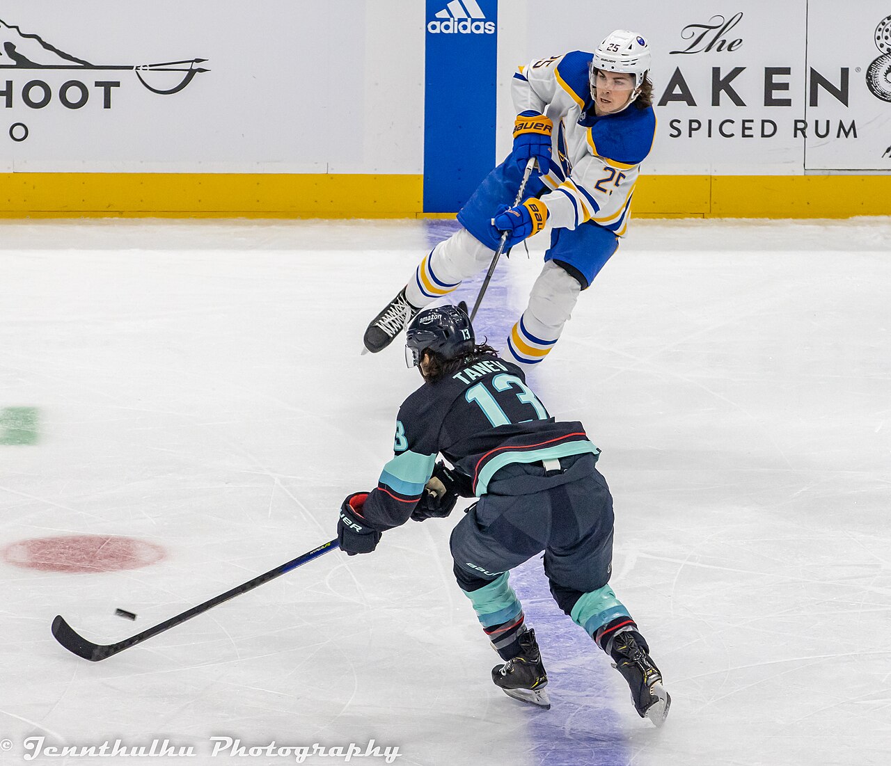 Buffalo Sabres defenseman Owen Power skating during a 2022 game against the Seattle Kraken (file photo)