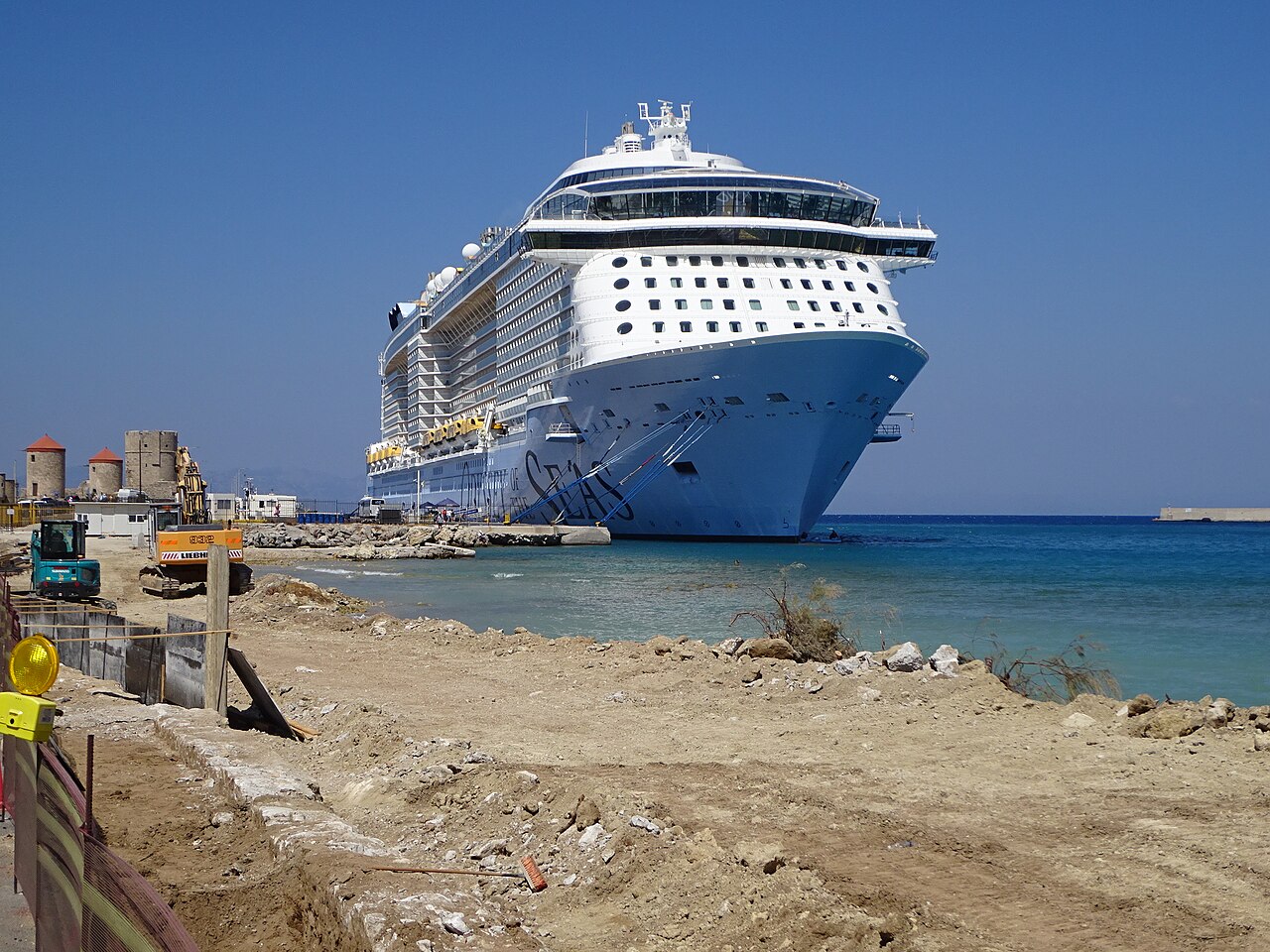 Royal Caribbean cruise ship Odyssey of the Seas moored at the Port of Rhodes, Greece, in September 2024
