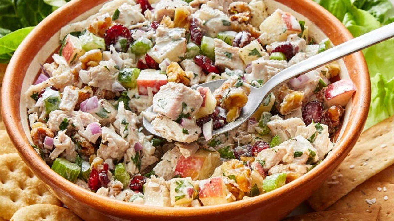 Apple-Walnut Leftover Turkey Salad as a finished dish ready to serve.