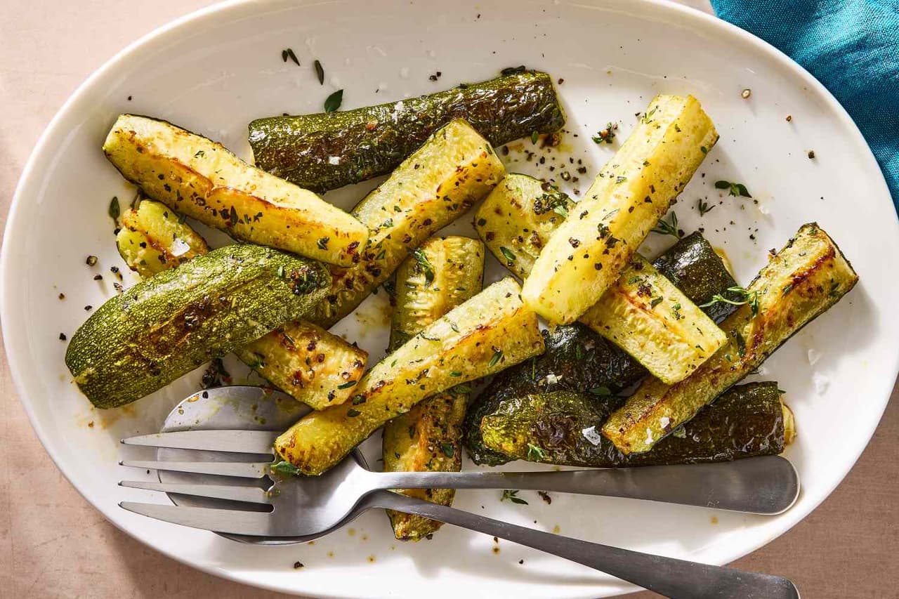 A prepared serving of garlic-roasted zucchini