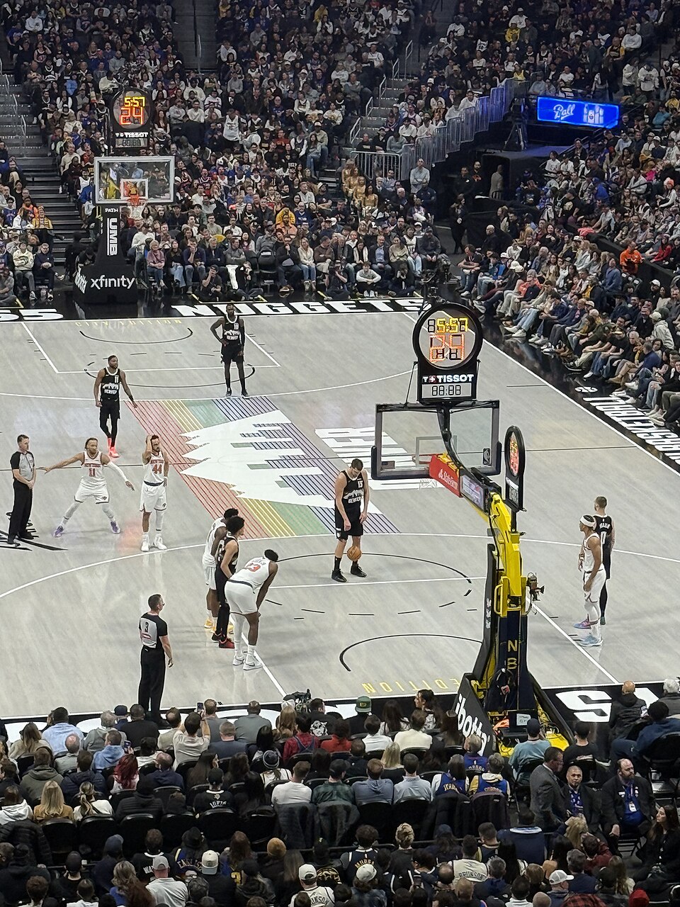 Nikola Jokić prepares to shoot a free throw during a Denver Nuggets game at Ball Arena in 2026.
