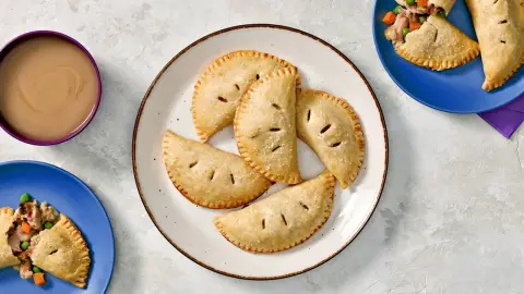 turkey and stuffing hand pies as a finished dish ready to serve.