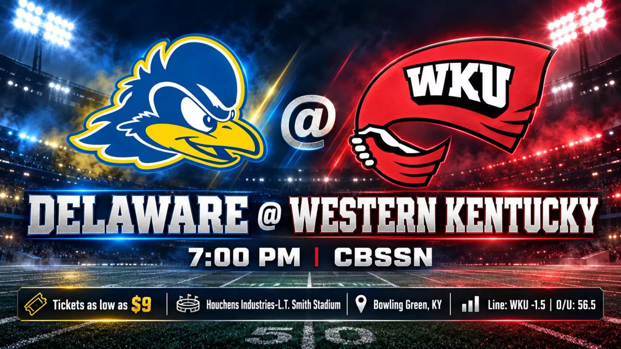 Delaware and Western Kentucky logos for their game at Houchens Industries-L.T. Smith Stadium.