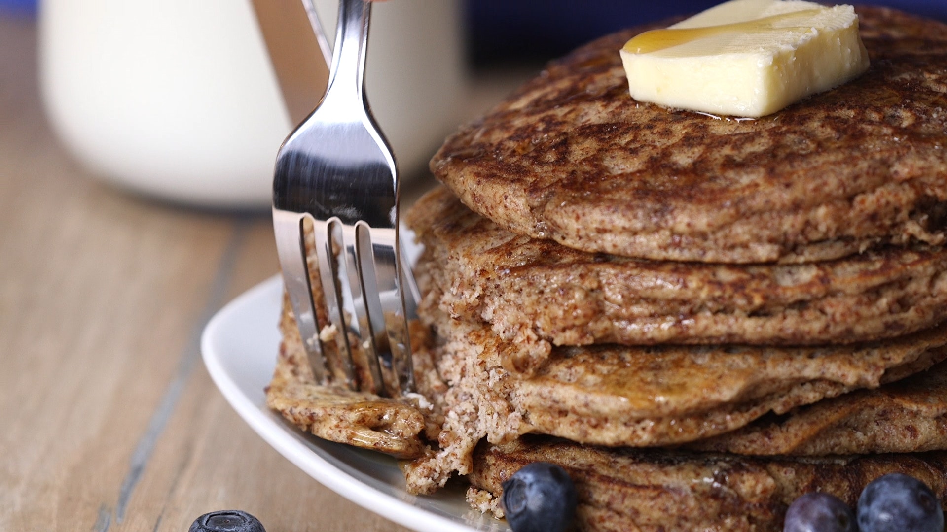 A prepared serving of whole-grain buttermilk pancakes