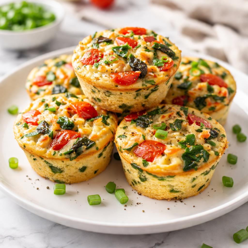 A prepared serving of spinach and tomato egg muffins