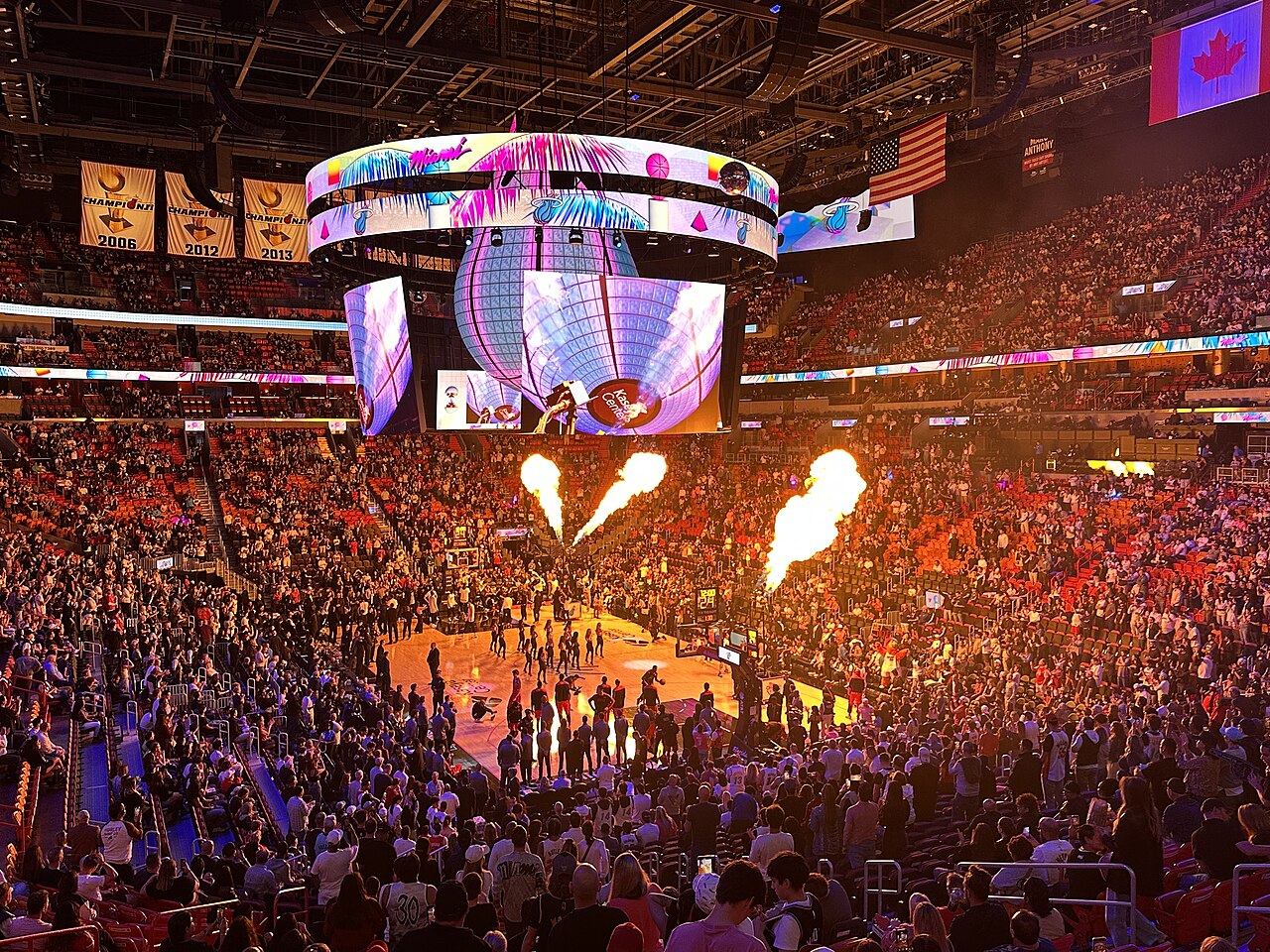 Exterior of the Kaseya Center in Miami before a Miami Heat game; file photo from the 2024-25 season, not from the sign installation