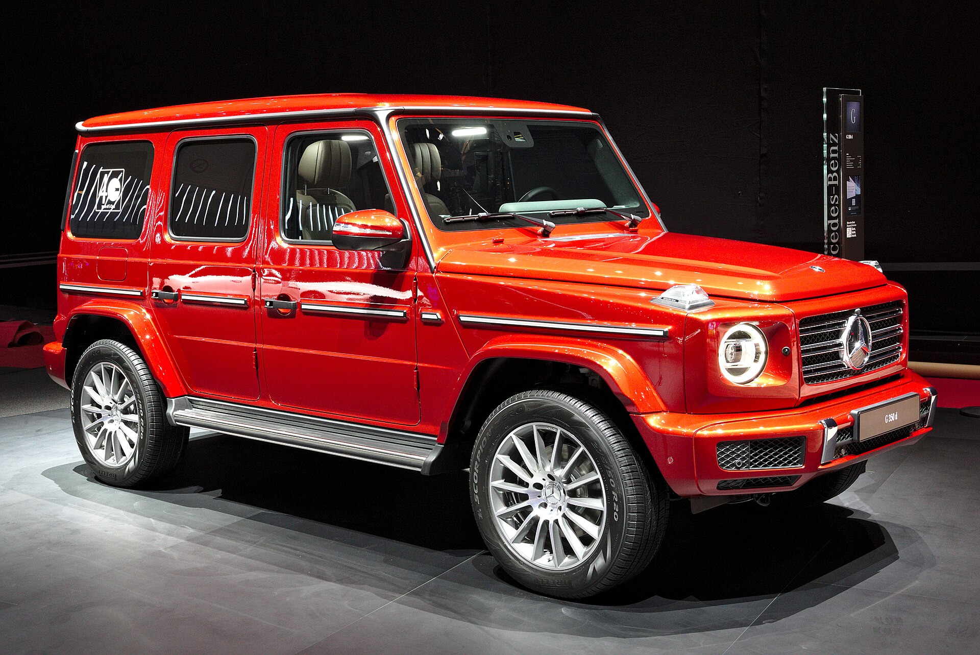 A Mercedes-Benz G-Class SUV on display at the 2019 Geneva Motor Show, not the vehicle involved in the case