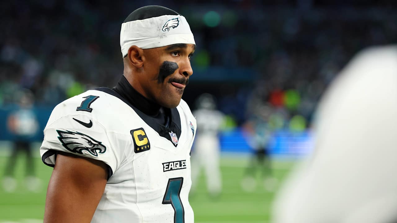 Philadelphia Eagles quarterback Jalen Hurts on the field