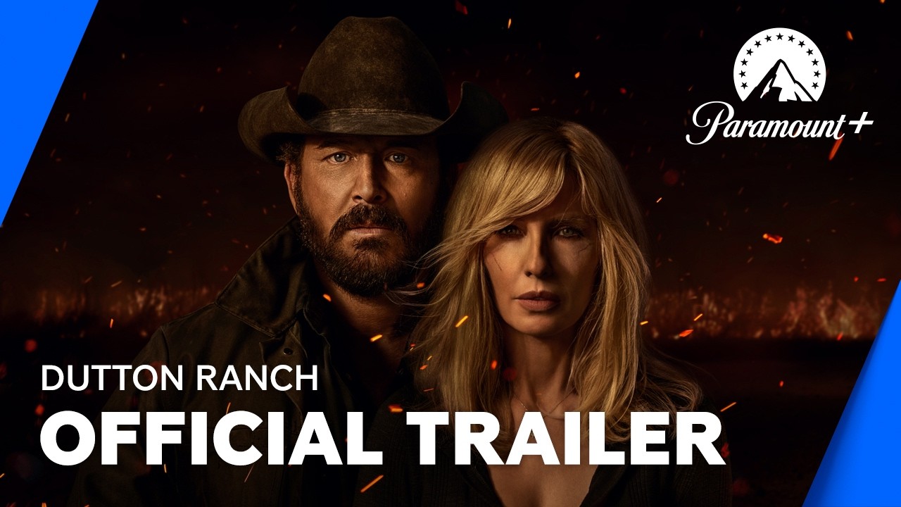 Kelly Reilly as Beth Dutton and Cole Hauser as Rip Wheeler in Paramount+'s Dutton Ranch trailer artwork