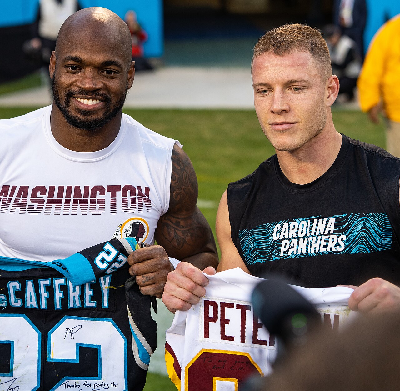 File photo of running back Christian McCaffrey in uniform; not taken at the Oct. 19, 2026 game against Washington.