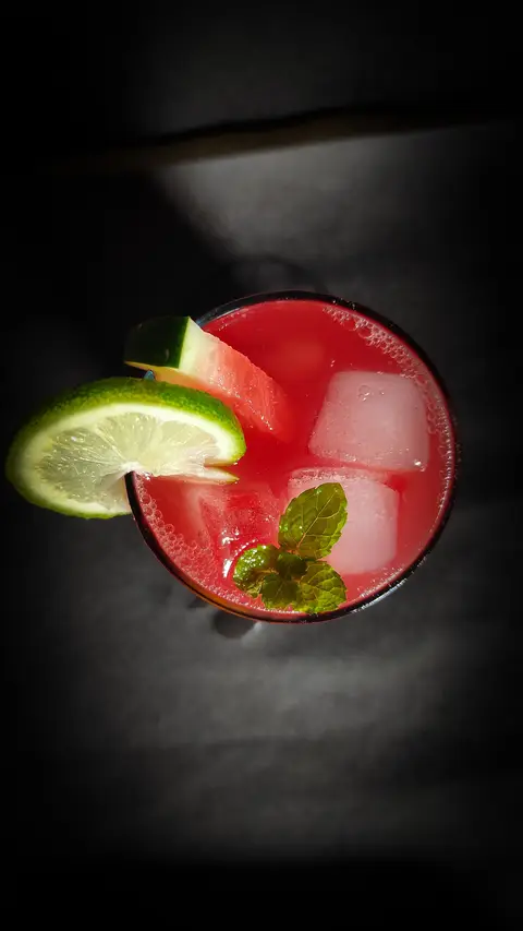 A prepared serving of watermelon-peach smoothie