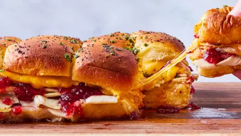 baked turkey-cranberry sliders as a finished dish ready to serve.