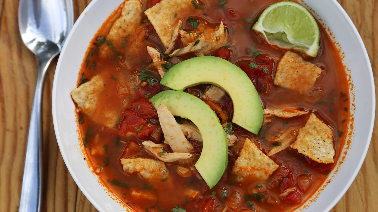 smoky leftover turkey tortilla soup as a finished dish ready to serve.