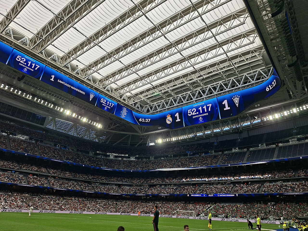 Interior of the Santiago Bernabéu stadium in Madrid with packed stands
