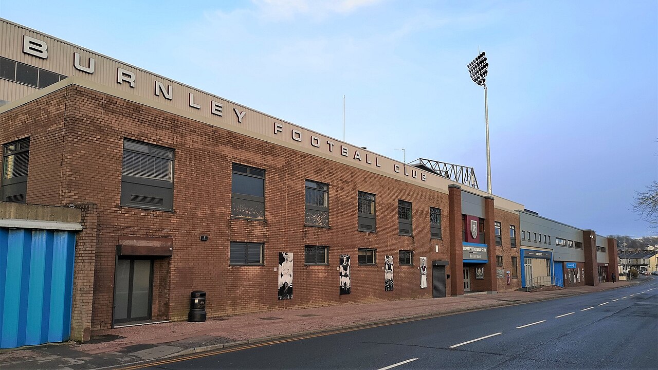 Exterior view of Turf Moor, Burnley's stadium, from Harry Potts Way