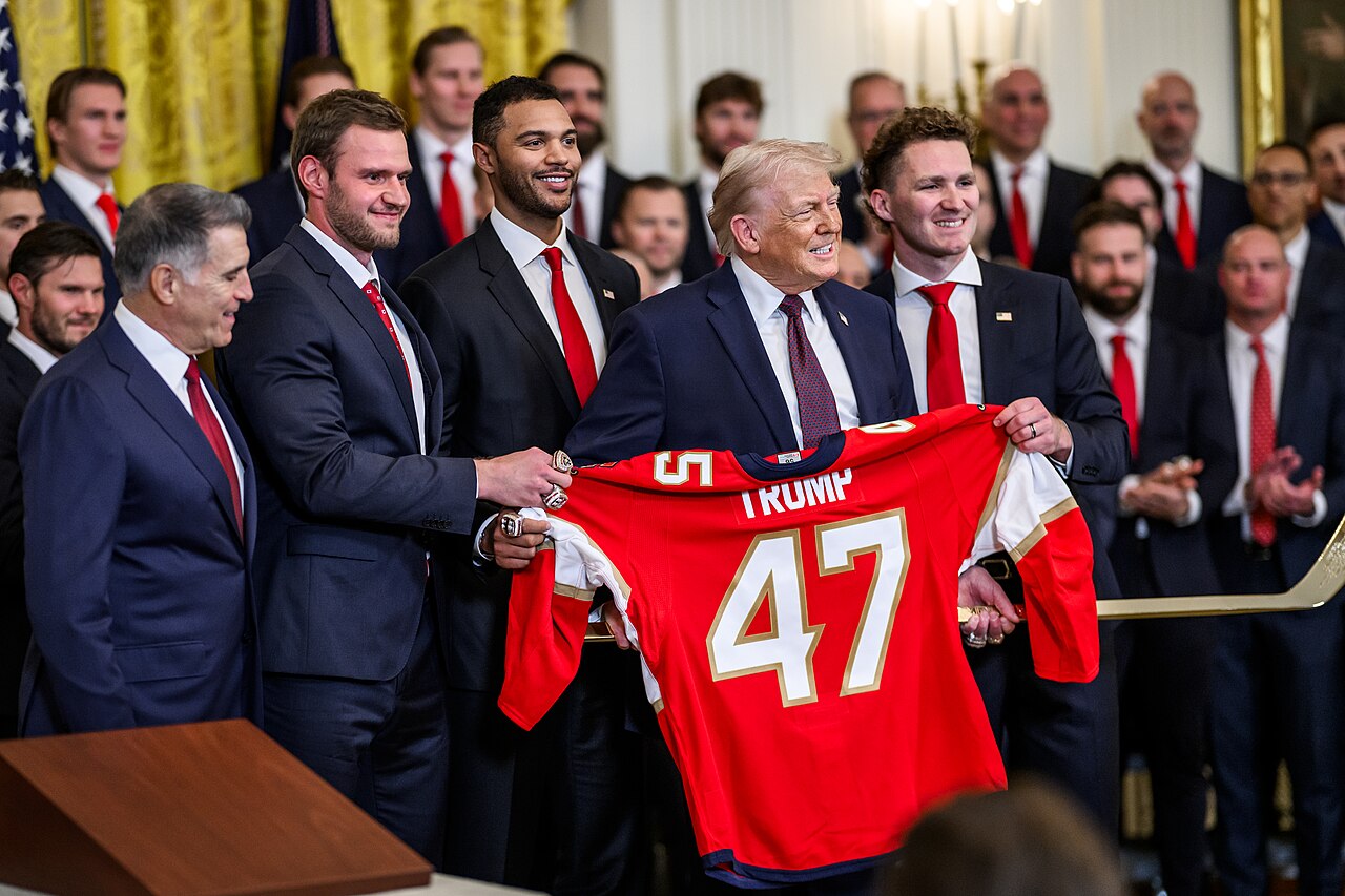 Florida Panthers players and staff with the Stanley Cup during the 2025 champions' visit to the White House in January 2026