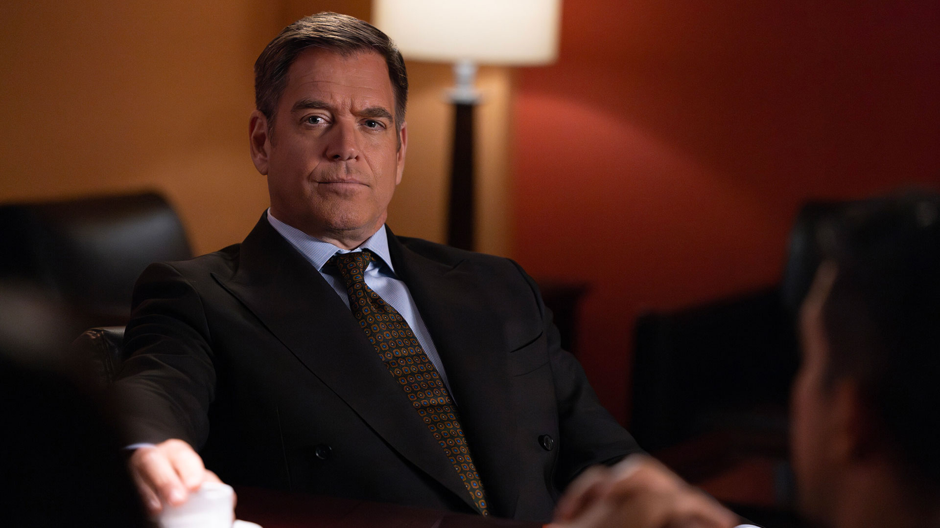 Mark Harmon as Gibbs and Michael Weatherly as Tony DiNozzo during their NCIS: Origins reunion; this CBS still is from the Oct. 20 episode, not the Oct. 27 NCIS episode.