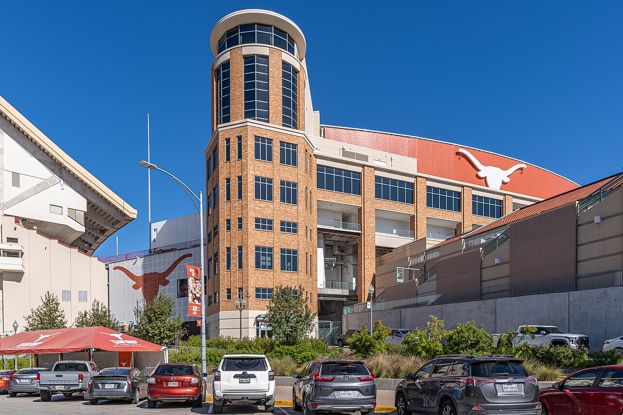 Exterior view of Darrell K Royal-Texas Memorial Stadium in Austin, home of the Texas Longhorns football team