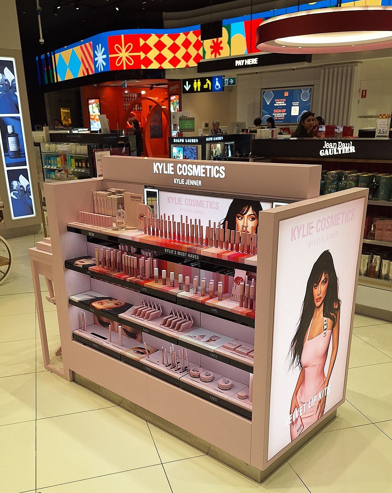 Kylie Cosmetics product display at a duty free store in Melbourne Airport in 2024; a file photo of the brand, not of the runway event.