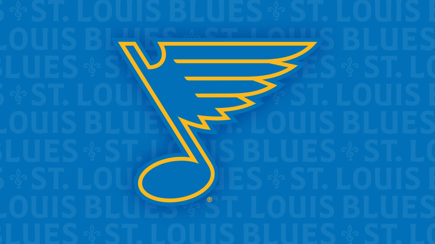 The St. Louis Blues musical-note logo on a blue team-branded background