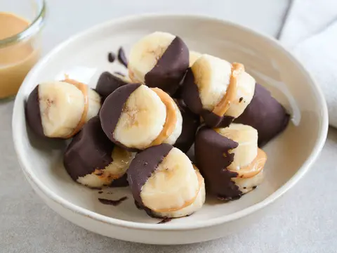 A prepared serving of frozen banana peanut butter bites