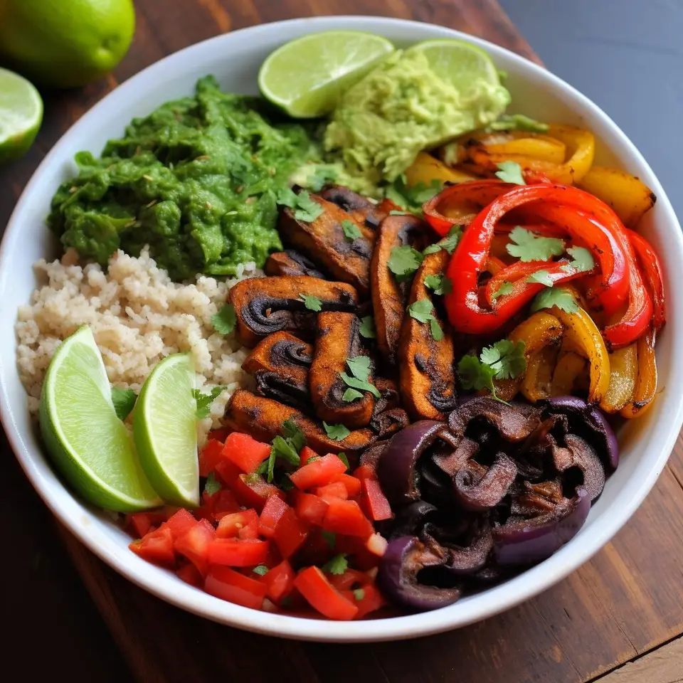 A prepared serving of portobello fajita bowls