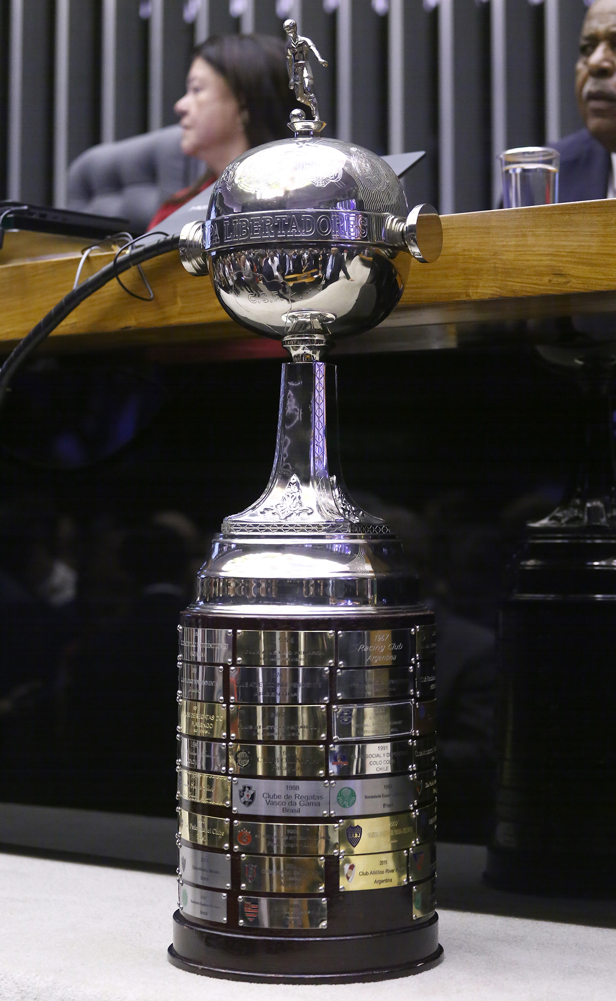 The Copa Libertadores trophy displayed in Brazil's Chamber of Deputies in November 2025 after Flamengo's title (file photo)