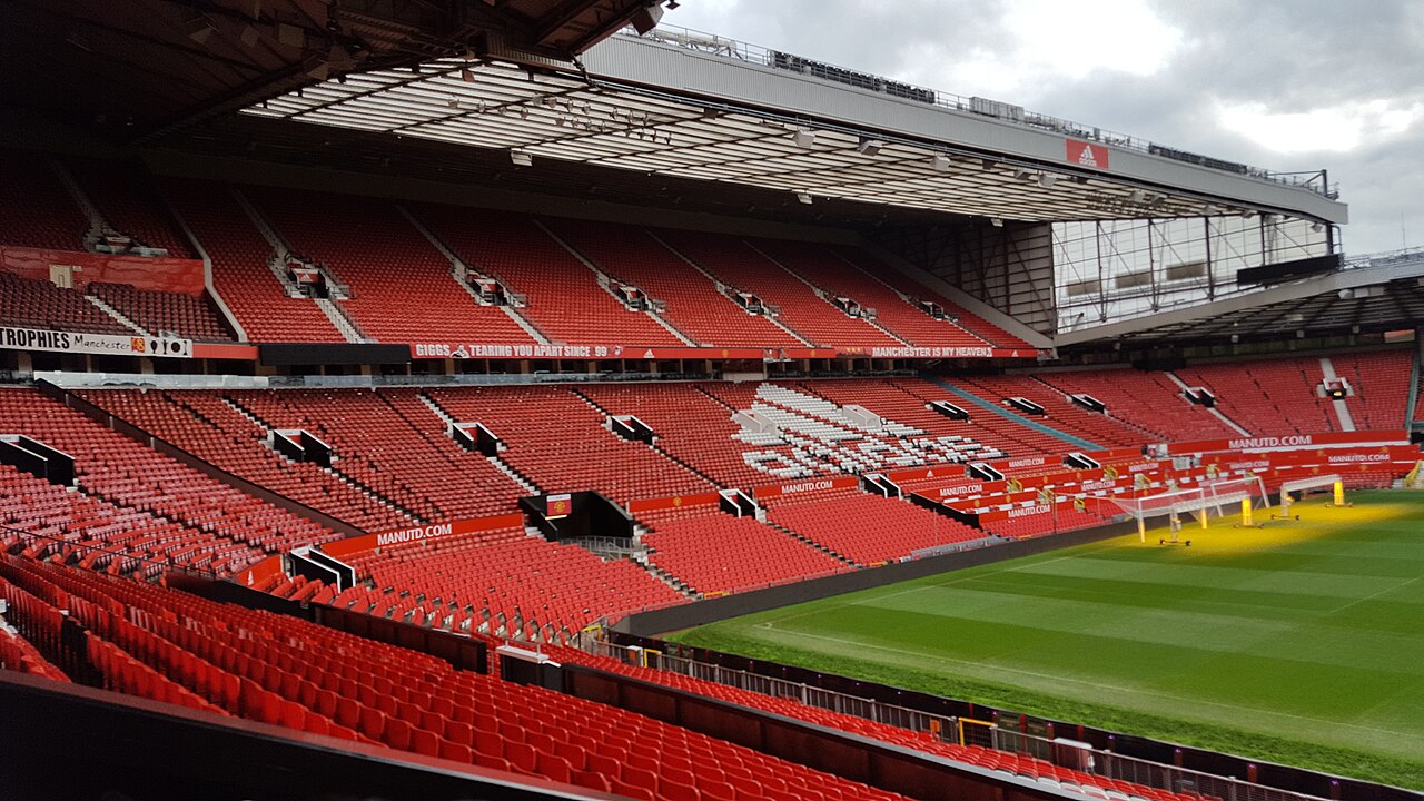 The East Stand at Old Trafford, Manchester United’s home stadium.