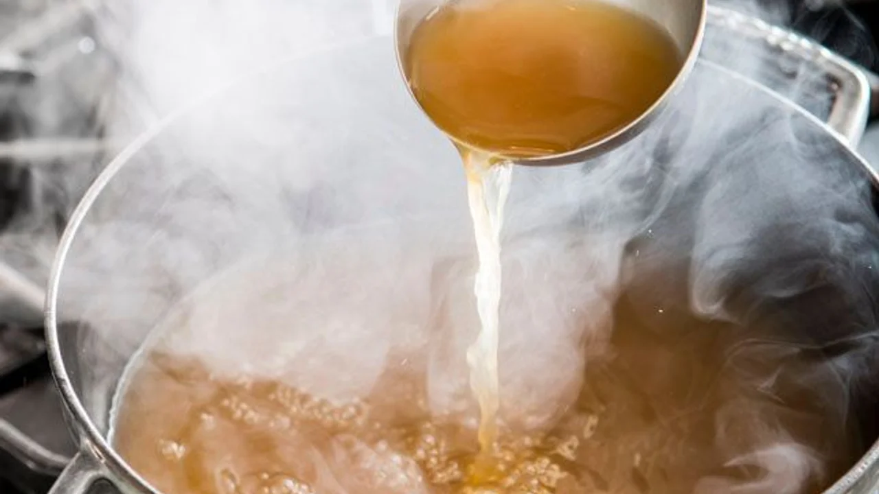 rich turkey stock from the thanksgiving carcass as a finished dish ready to serve.