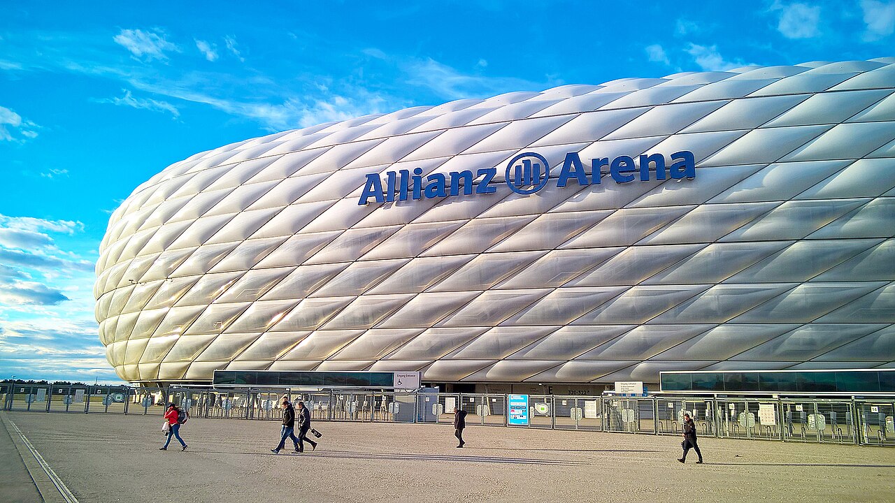 Exterior view of the Allianz Arena stadium in Munich, venue of the Bayern Munich and Arsenal Champions League match