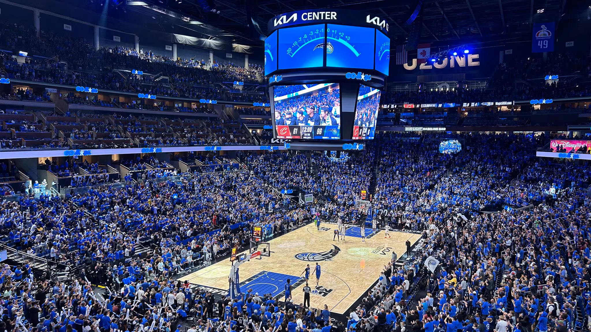Fans watch a basketball game at Kia Center in Orlando.