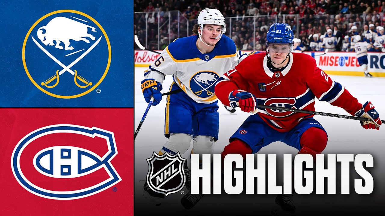 Players skate during an NHL game between the Buffalo Sabres and Montreal Canadiens