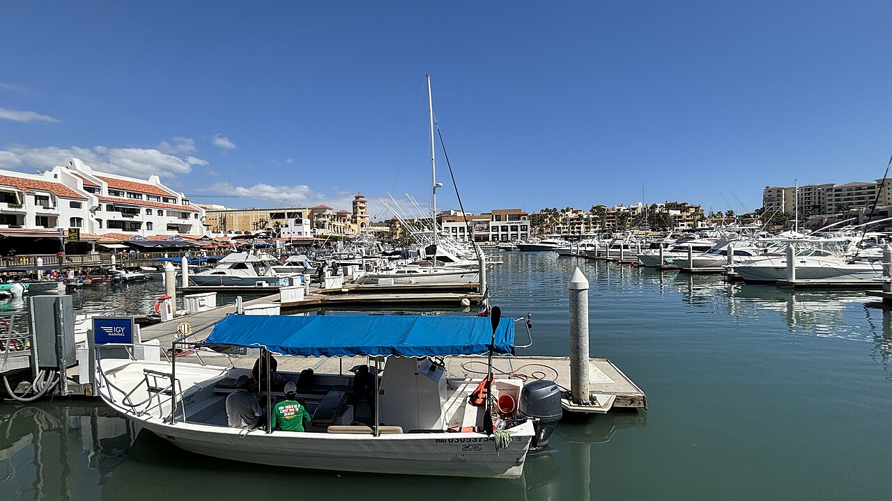 The marina in Cabo San Lucas, Mexico, photographed in 2024; this is a location image, not a picture of the fairground or the incident.