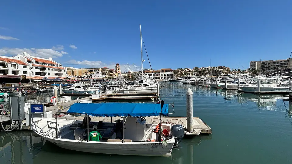 The marina in Cabo San Lucas, Mexico, photographed in 2024; this is a location image, not a picture of the fairground or the incident.
