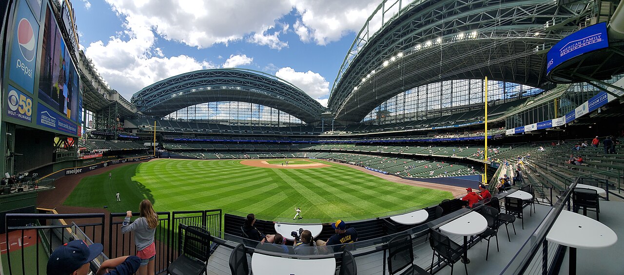 Panoramic pregame view of American Family Field, the Milwaukee Brewers' home ballpark